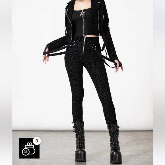 Killstar Pants - Killstar Hellcat Black Leopard Print High Waisted Skinny Pants XS Like New